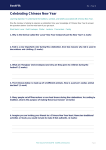 Free Chinese New Year Worksheet | Grade 3 | Social Studies | BookFlik