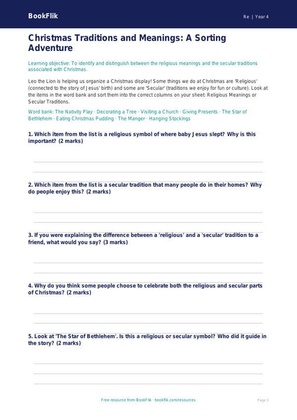 Free Christmas Activity Sheet | Grade 3 | Social Studies | BookFlik worksheet preview — Re Christmas