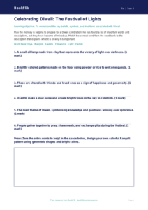 Free Diwali Activity Sheet | Grade 3 | Social Studies | BookFlik