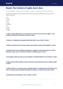 Free Diwali Quiz | Grade 3 | Social Studies | BookFlik