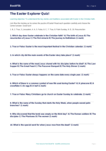 Free Easter Quiz | Grade 3 | Social Studies | BookFlik