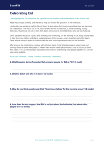 Free Eid Comprehension | Grade 3 | Social Studies | BookFlik