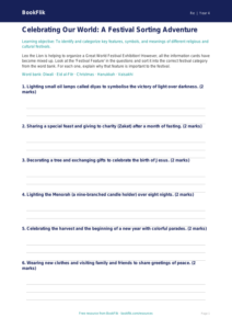 Free Festivals Activity Sheet | Grade 3 | Social Studies | BookFlik
