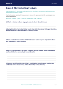 Free Festivals Assessment | Grade 3 | Social Studies | BookFlik