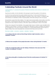 Free Festivals Comprehension | Grade 3 | Social Studies | BookFlik