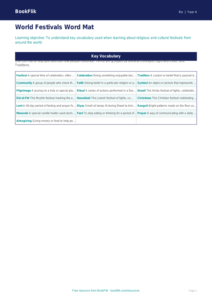 Free Festivals Word Mat | Grade 3 | Social Studies | BookFlik