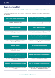 Free Hanukkah Flashcards | Grade 3 | Social Studies | BookFlik