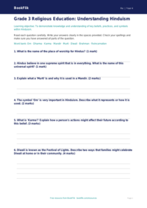 Free Hinduism Assessment | Grade 3 | Social Studies | BookFlik