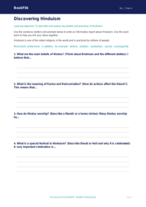 Free Hinduism Writing Frame | Grade 3 | Social Studies | BookFlik