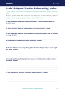 Free Judaism Assessment | Grade 3 | Social Studies | BookFlik