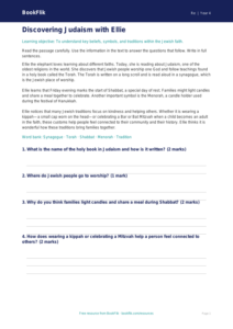 Free Judaism Comprehension | Grade 3 | Social Studies | BookFlik