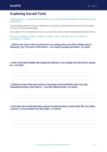 Sacred Texts Writing Frame for Grade 3 | Social Studies | BookFlik
