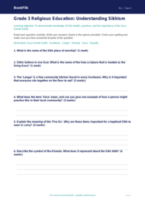 Free Sikhism Assessment | Grade 3 | Social Studies | BookFlik