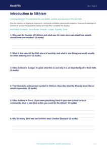 Free Sikhism Worksheet | Grade 3 | Social Studies | BookFlik