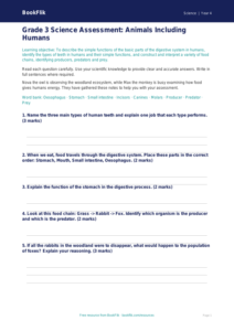 Free Animals Including Humans Assessment | Grade 3 | Science | BookFlik