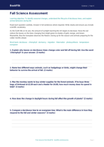 Free Autumn Science Assessment | Grade 3 | Science | BookFlik