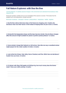 Free Autumn Science Worksheet | Grade 3 | Science | BookFlik