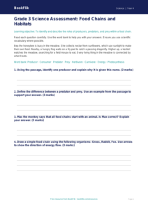 Science food chains assessment grade 3 core