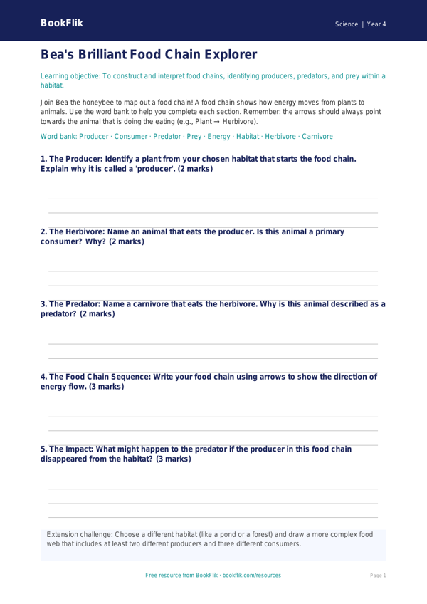 Science food chains template grade 3 core worksheet preview — Science Food Chains