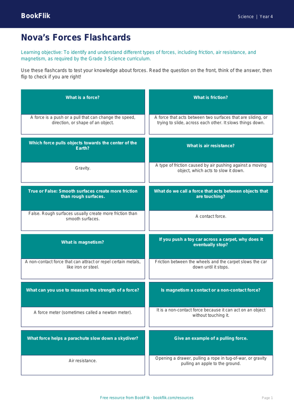Science forces flashcards grade 3 core worksheet preview — Science Forces