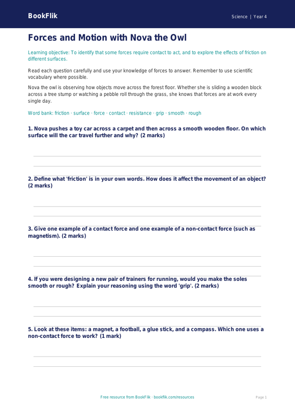 Science forces worksheet grade 3 core worksheet preview — Science Forces