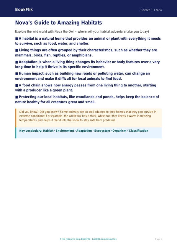 Science habitats poster grade 3 core worksheet preview — Science Habitats