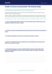 Free Human Body Assessment | Grade 3 | Science | BookFlik