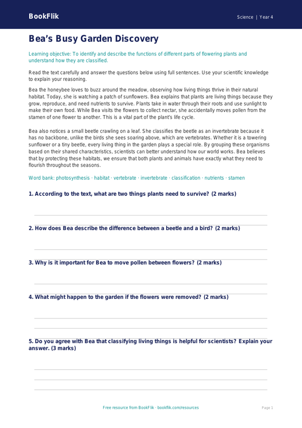 Science living things comprehension grade 3 core worksheet preview — Science Living Things