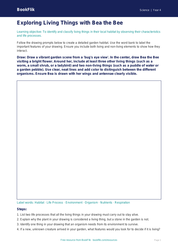 Free Living Things Drawing Sheet | Grade 3 | Science | BookFlik worksheet preview — Science Living Things