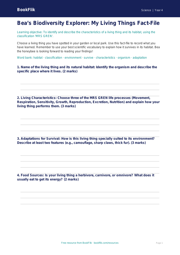 Science living things template grade 3 core worksheet preview — Science Living Things