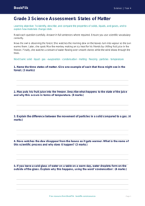 Free States Of Matter Assessment | Grade 3 | Science | BookFlik