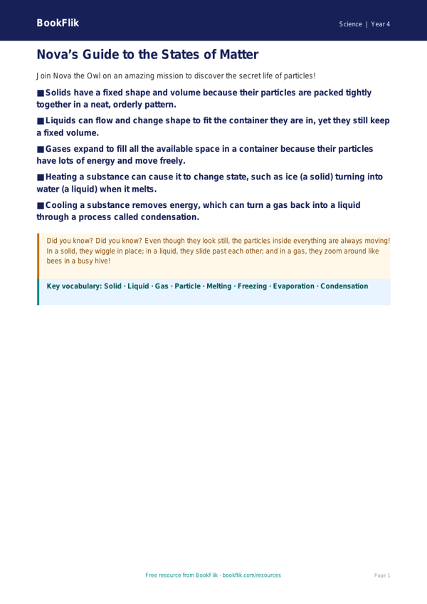 Free States Of Matter Poster | Grade 3 | Science | BookFlik worksheet preview — Science States Of Matter