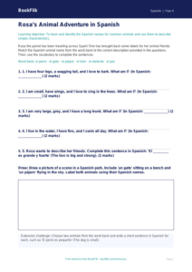 Spanish animals activity sheet grade 3 core