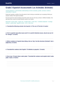 Free Animals Assessment | Grade 3 | Spanish | BookFlik