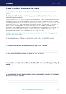 Spanish animals comprehension grade 3 core