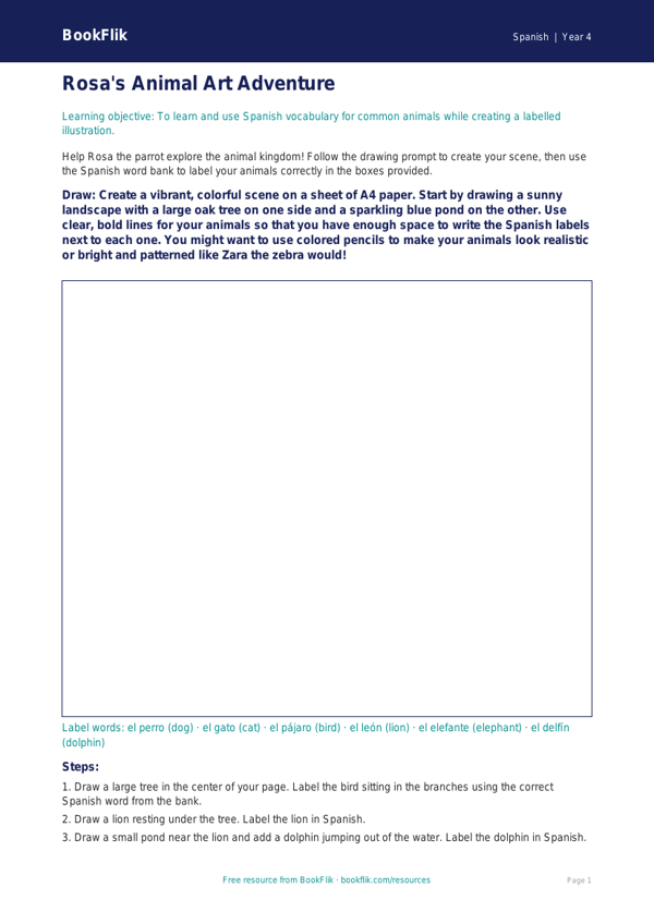 Spanish animals drawing sheet grade 3 core worksheet preview — Spanish Animals