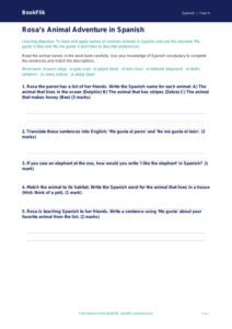 Free Spanish Animals Worksheet | Grade 3 | BookFlik