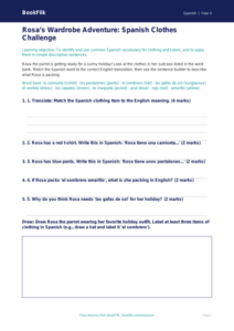 Spanish clothes activity sheet grade 3 core