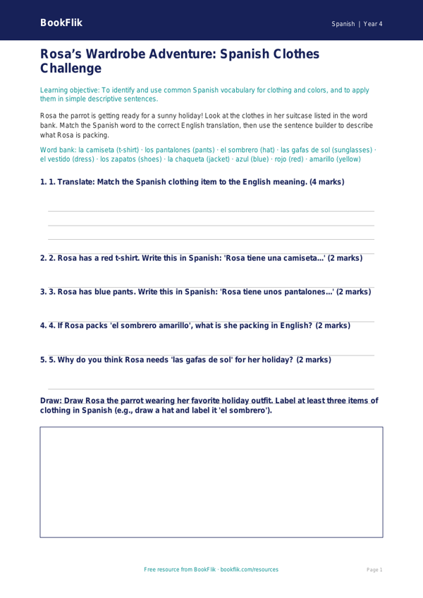 Spanish clothes activity sheet grade 3 core worksheet preview — Spanish Clothes