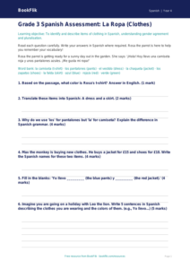 Free Clothes Assessment | Grade 3 | Spanish | BookFlik