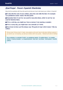 Free Clothes Poster | Grade 3 | Spanish | BookFlik