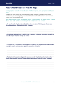 Spanish clothes template grade 3 core