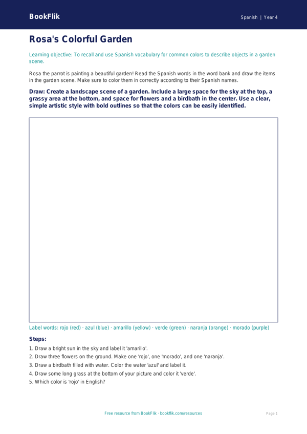 Free Spanish Colors Worksheet | Grade 3 | US Common Core worksheet preview — Spanish Colours