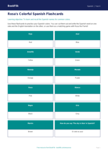Free Spanish Colours Flashcards for Grade 3 | US Common Core