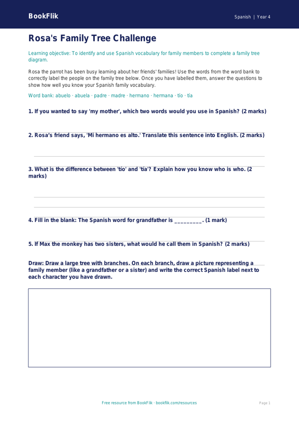 Spanish family activity sheet grade 3 core worksheet preview — Spanish Family