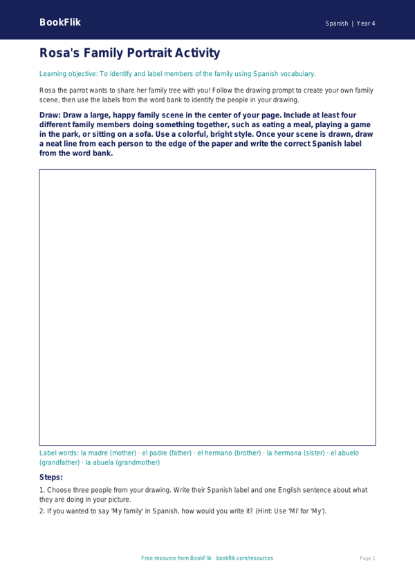 Spanish family drawing sheet grade 3 core worksheet preview — Spanish Family