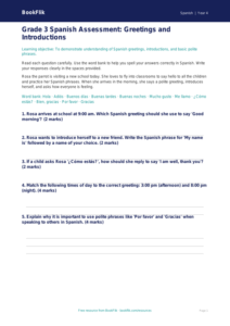 Spanish greetings assessment grade 3 core