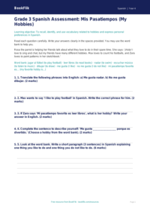 Spanish hobbies assessment grade 3 core