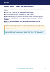 Free Hobbies Poster | Grade 3 | Spanish | BookFlik