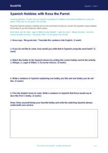 Spanish hobbies worksheet grade 3 core